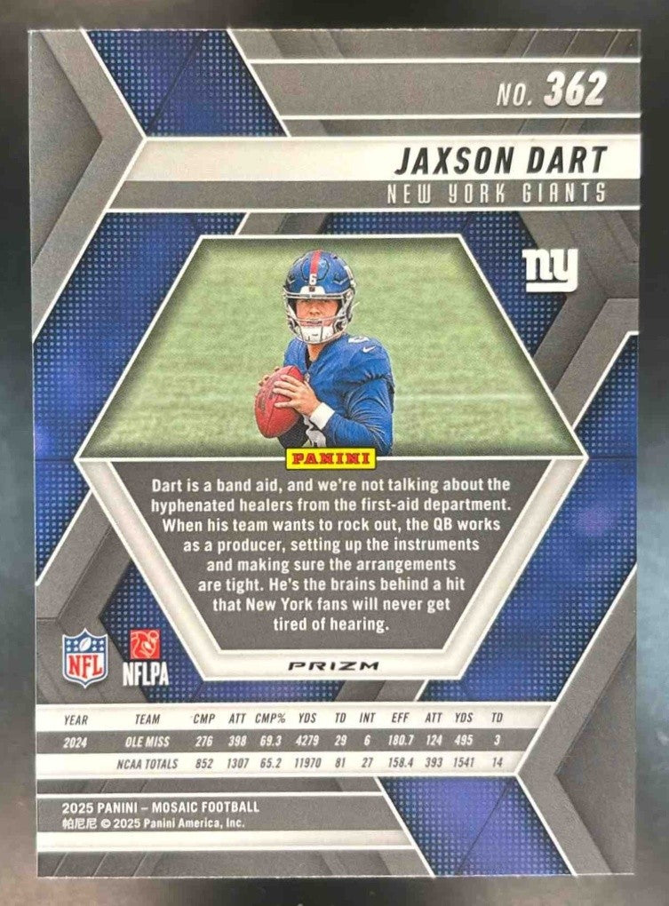 2025 Panini Mosaic Jaxson Dart Rookies Mosaic Prizm #362 RC New York Giants