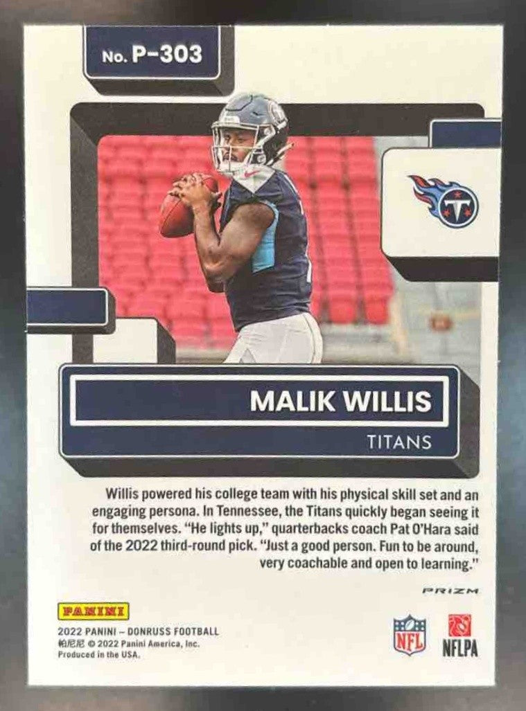 2022 Donruss Malik Willis Optic Rated Rookie Preview Red and Green RC Titans