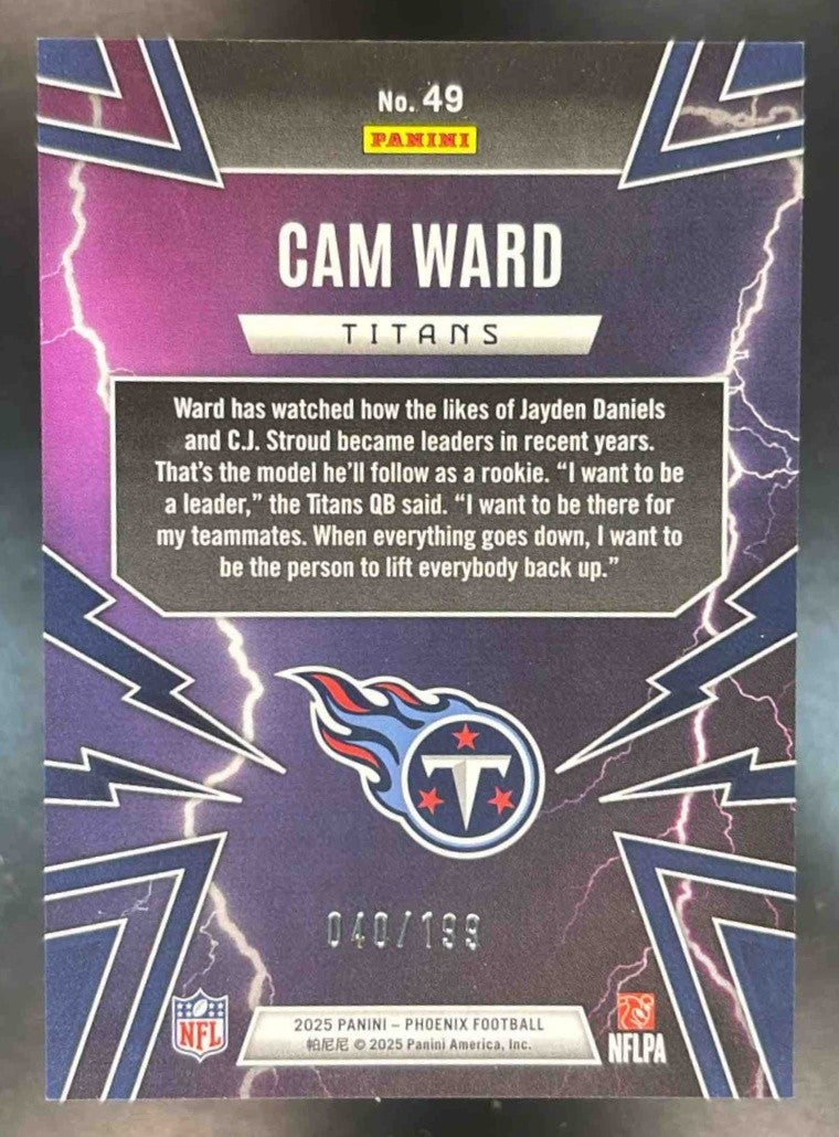 2025 Panini Phoenix Cam Ward Thunderbirds Silver Lava /199 #49 RC Titans