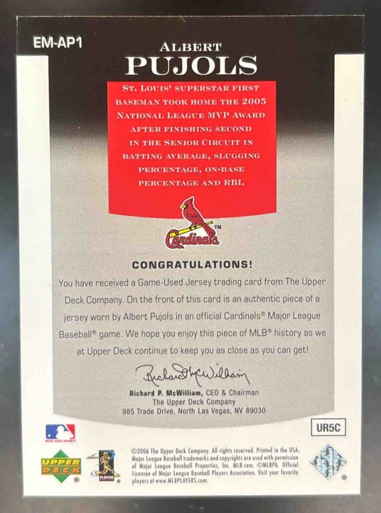 2006 Upper Deck Epic Albert Pujols Materials Purple /145 MEM St. Louis Cardinals