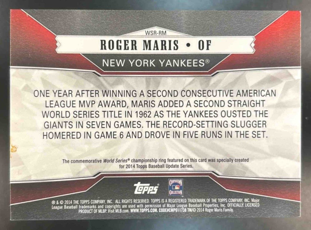 2014 Topps Update Roger Maris World Series Rings Gold /99 New York Yankees