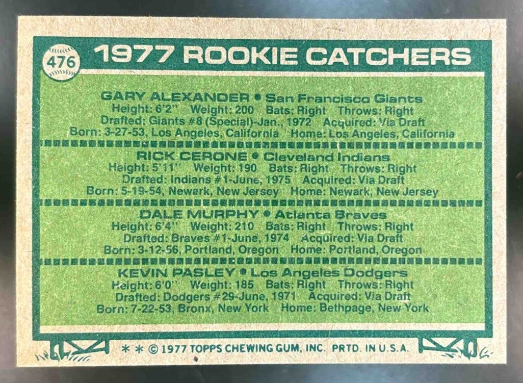 1977 Topps Rookie Gary Alexander Rick Cerone Dale Murphy Kevin Pasley #476 RC