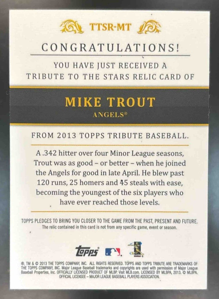 2013 Topps Tribute Mike Trout to the Stars Relic /99 #TTSR-MT Los Angeles Angels