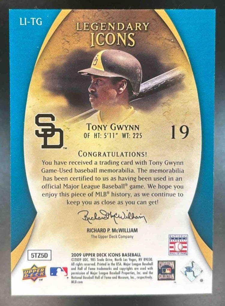 2009 Upper Deck Icons Tony Gwynn Legendary Jerseys #LI-TG San Diego Padres