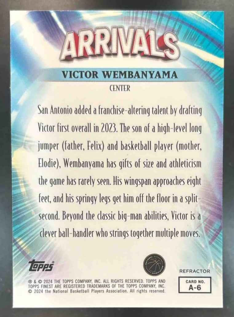 2023-24 Topps Finest Victor Wembanyama Arrivals Refractor RC San Antonio Spurs