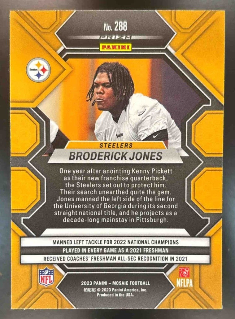 2023 Panini Mosaic Broderick Jones Genesis Mosaic #288 RC Pittsburgh Steelers