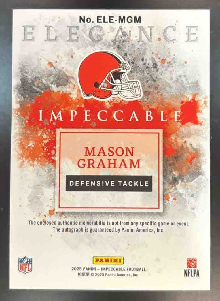 2025 Impeccable Mason Graham Elegance Dual Patch Auto /89 MEM RC Cleveland Brown