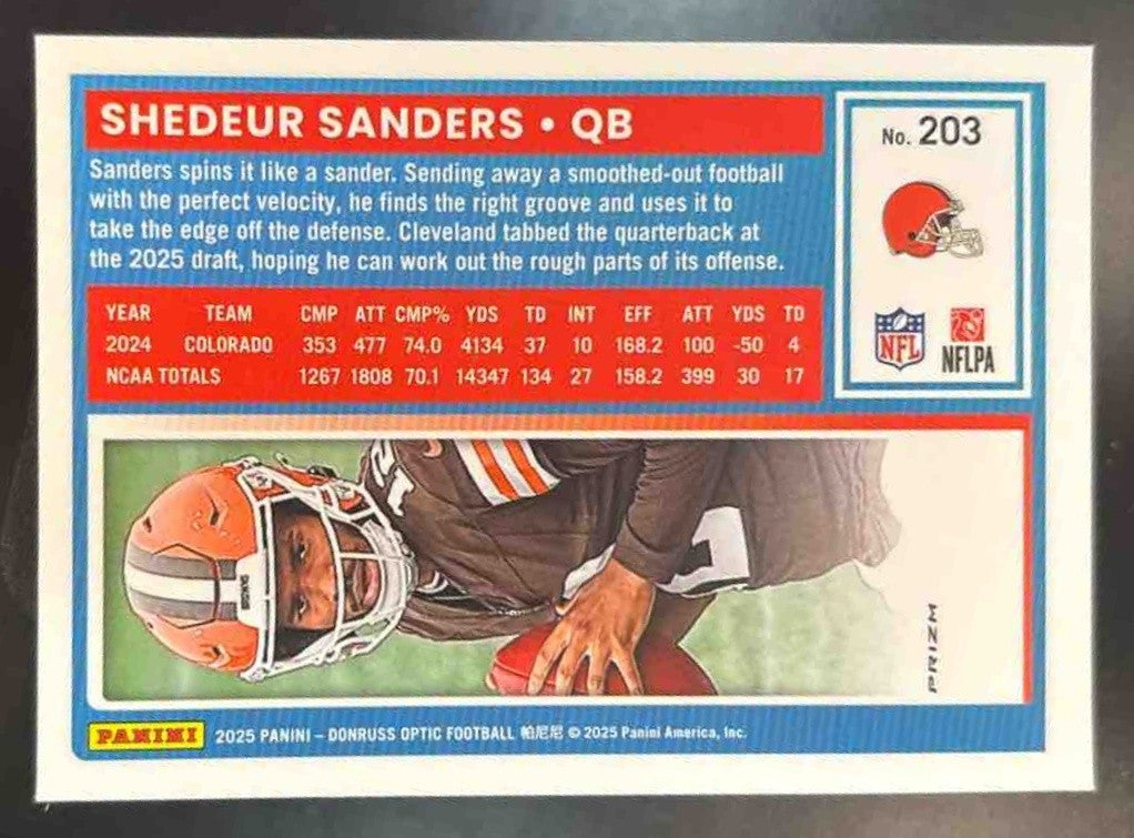 2025 Panini Donruss Optic Shedeur Sanders Red Hyper Prizm #203 Cleveland Browns