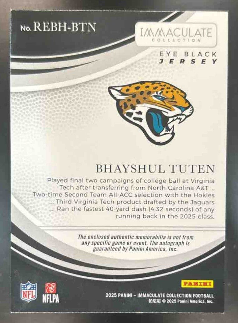 2025 Immaculate Collection Bhayshul Tuten Eye Black Patch Auto /99 MEM RC Jaguar