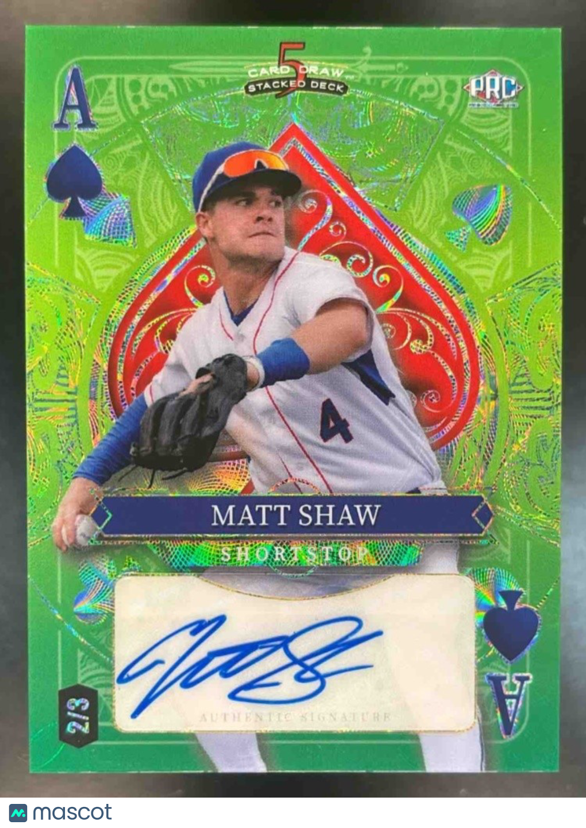 2024 Wild Card Five Draw Matt Shaw Ace Spades Auto Green Foil 2/3 Chicago Cubs