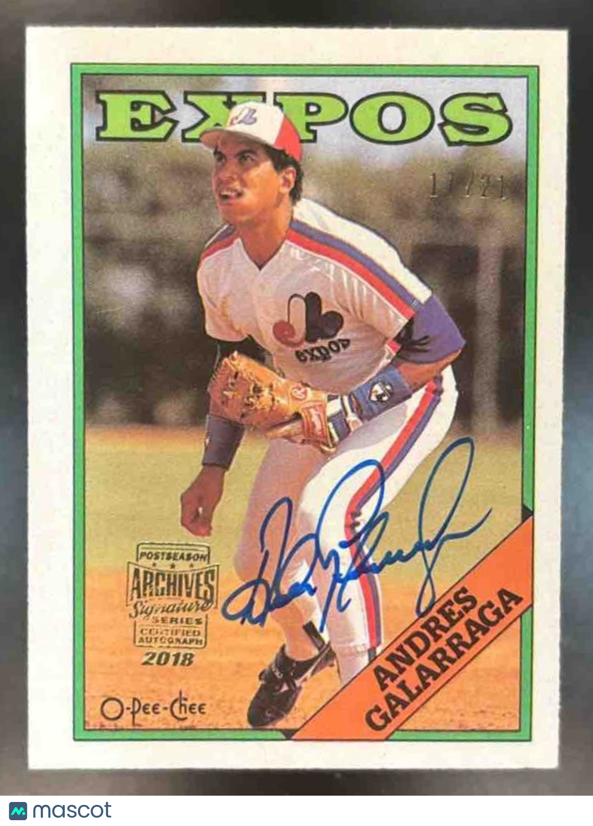 2018 Topps Archives Signature Postseason Andres Galarraga O-Pee-Chee /21 Auto