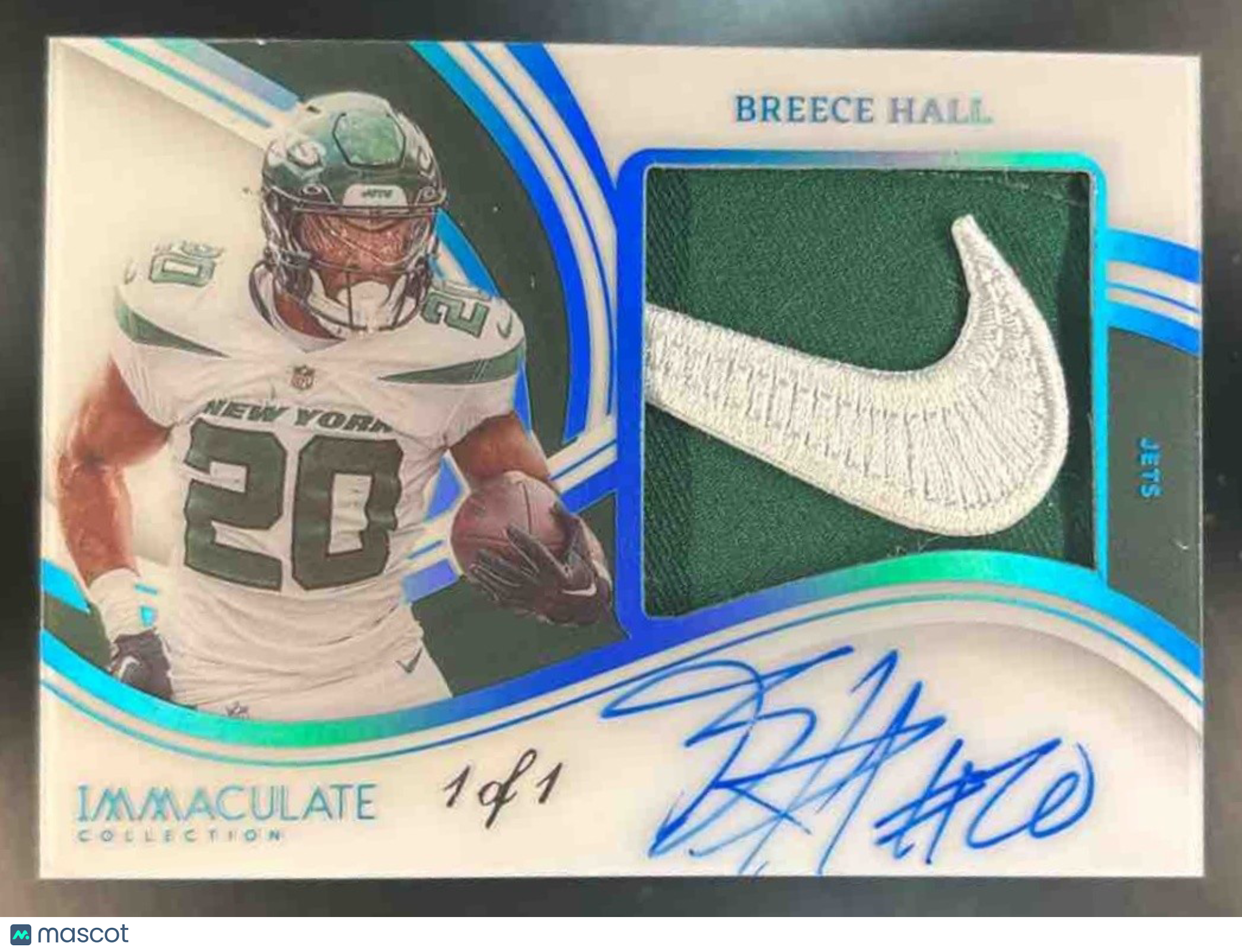 2023 Immaculate Collection Breece Hall Patch Auto Nike Swoosh 1/1 MEM Jets