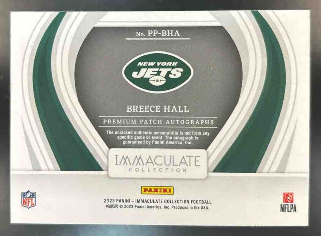 2023 Immaculate Collection Breece Hall Patch Auto Nike Swoosh 1/1 MEM Jets
