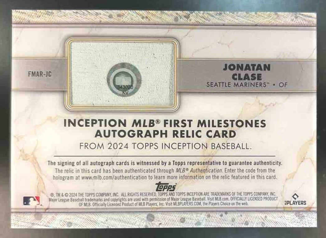 2024 Topps Inception Jonatan Clase First Milestone Patch Auto Red /25 RC Mariner