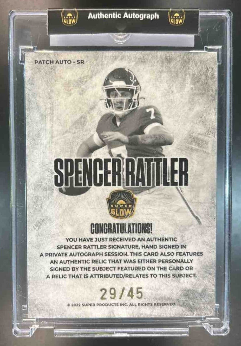 2022 Super Glow Jumbo Football Patch Auto #PA Spencer Rattler 29/45