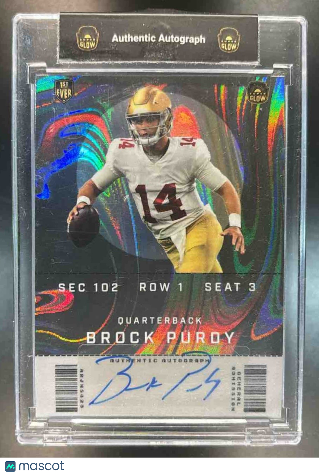 2022 Super Glow Signed Ticket Brock Purdy Black Wave Foil Rookie Auto 1/1 49ers