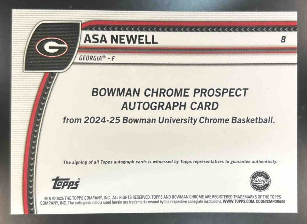 2024-25 Bowman University Chrome Asa Newell Prospect Auto Orange Shimmer /65 #8