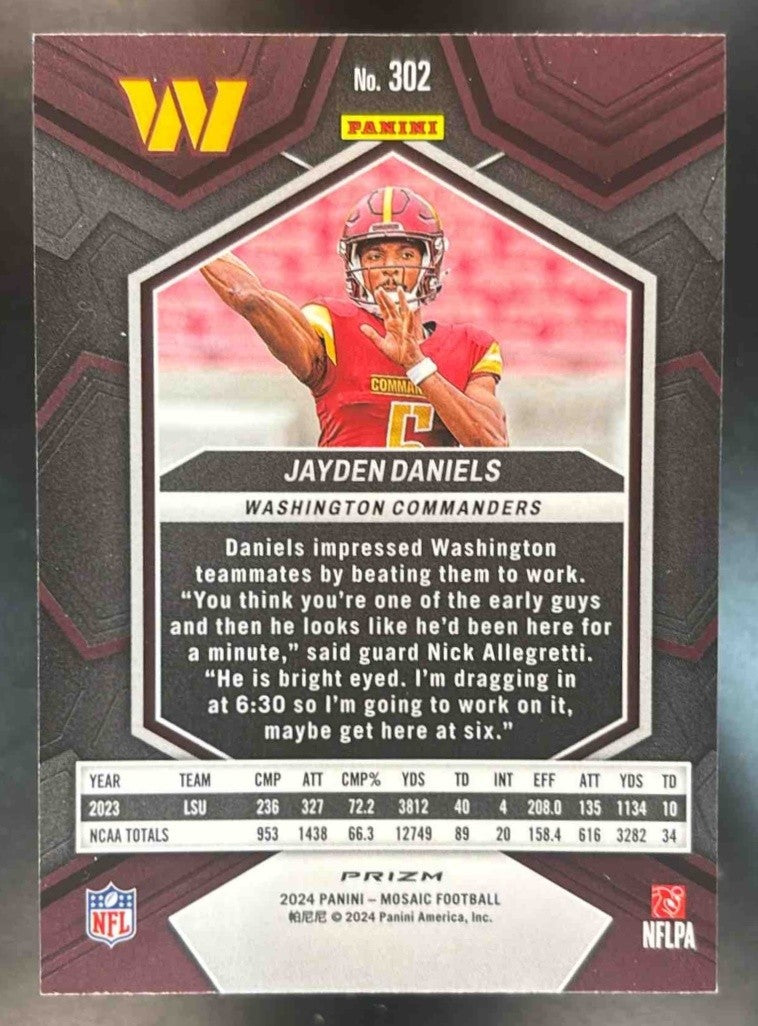 2024 Panini Mosaic Jayden Daniels Silver Prizm #302 RC Washington Commanders