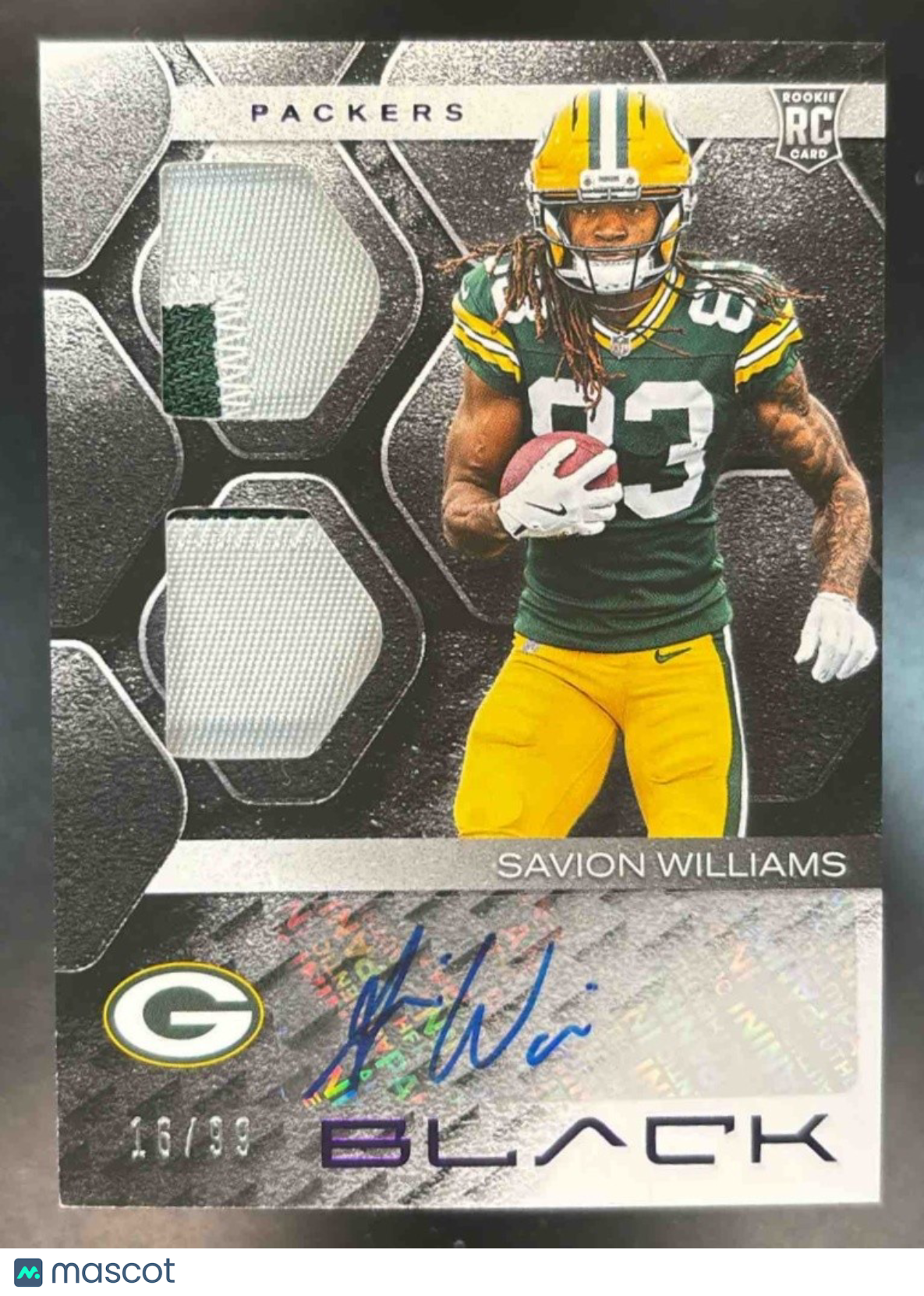 2025 Black Savion Williams Dual Patch Auto /99 MEM RC Auto Green Bay Packers