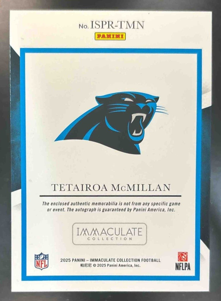 2025 Immaculate Collection Tetairoa McMillan Dual Patch Auto /99 RC Auto Panther