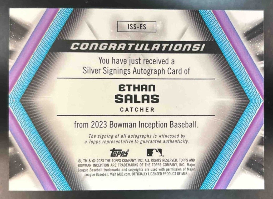 2023 Bowman Inception Ethan Salas Silver Signings /100 Auto RC San Diego Padres
