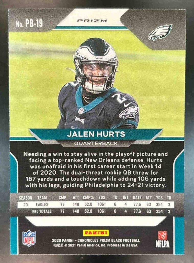 2020 Panini Chronicles Jalen Hurts Prizm Black Silver RC Philadelphia Eagles