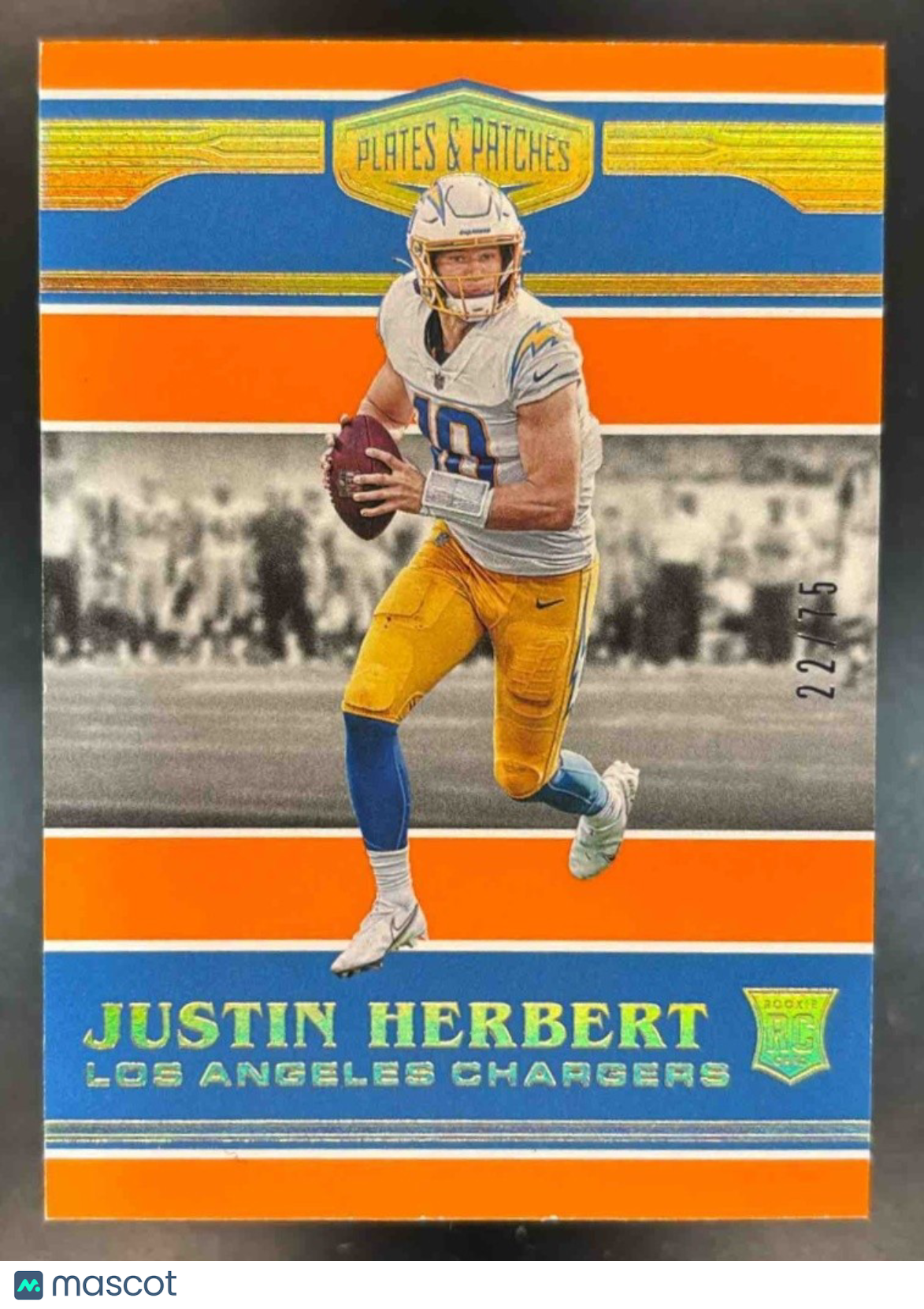 2020 Panini Plates & Patches Justin Herbert Orange /75 #161 RC Chargers