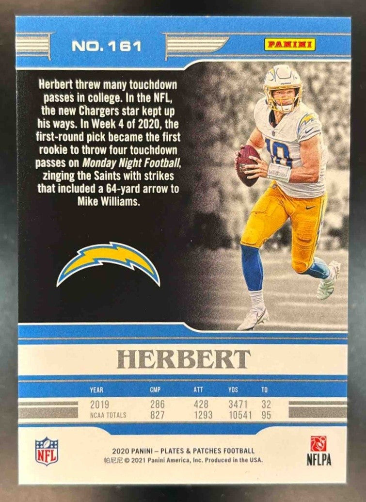 2020 Panini Plates & Patches Justin Herbert Orange /75 #161 RC Chargers