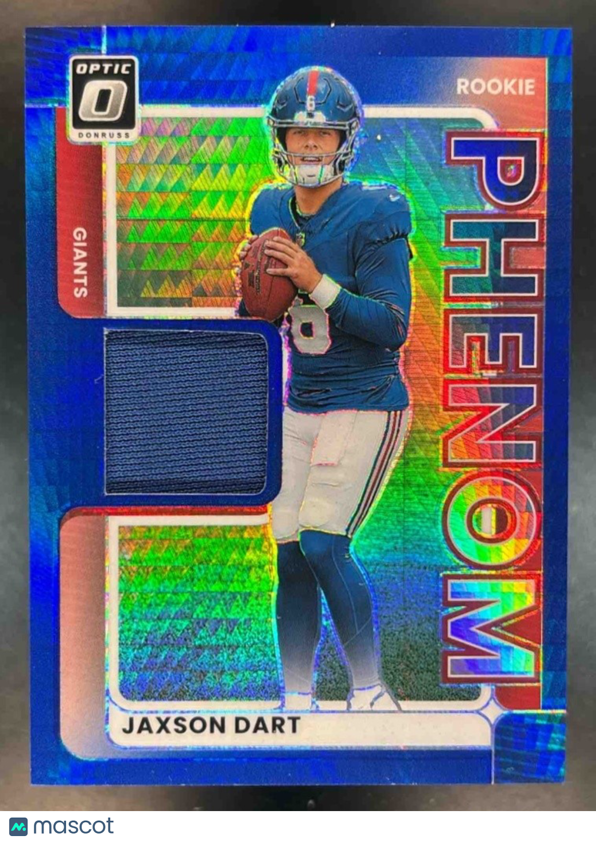 2025 Donruss Optic Jaxson Dart Rookie Phenoms Blue Hyper RC MEM New York Giants