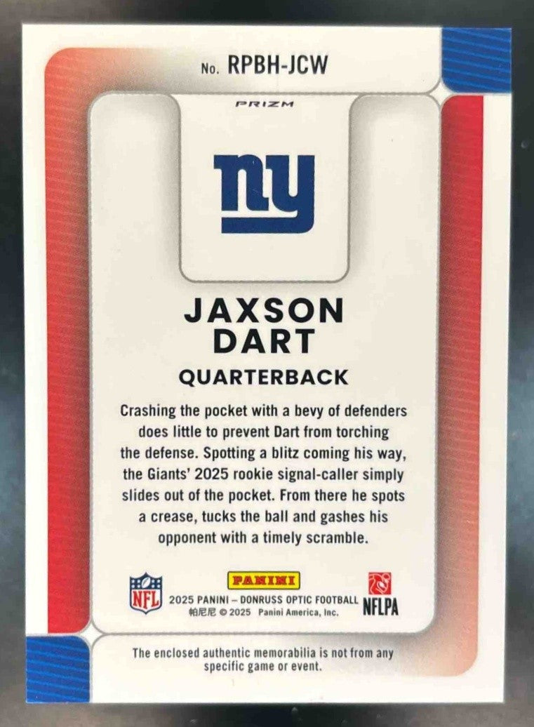 2025 Donruss Optic Jaxson Dart Rookie Phenoms Blue Hyper RC MEM New York Giants