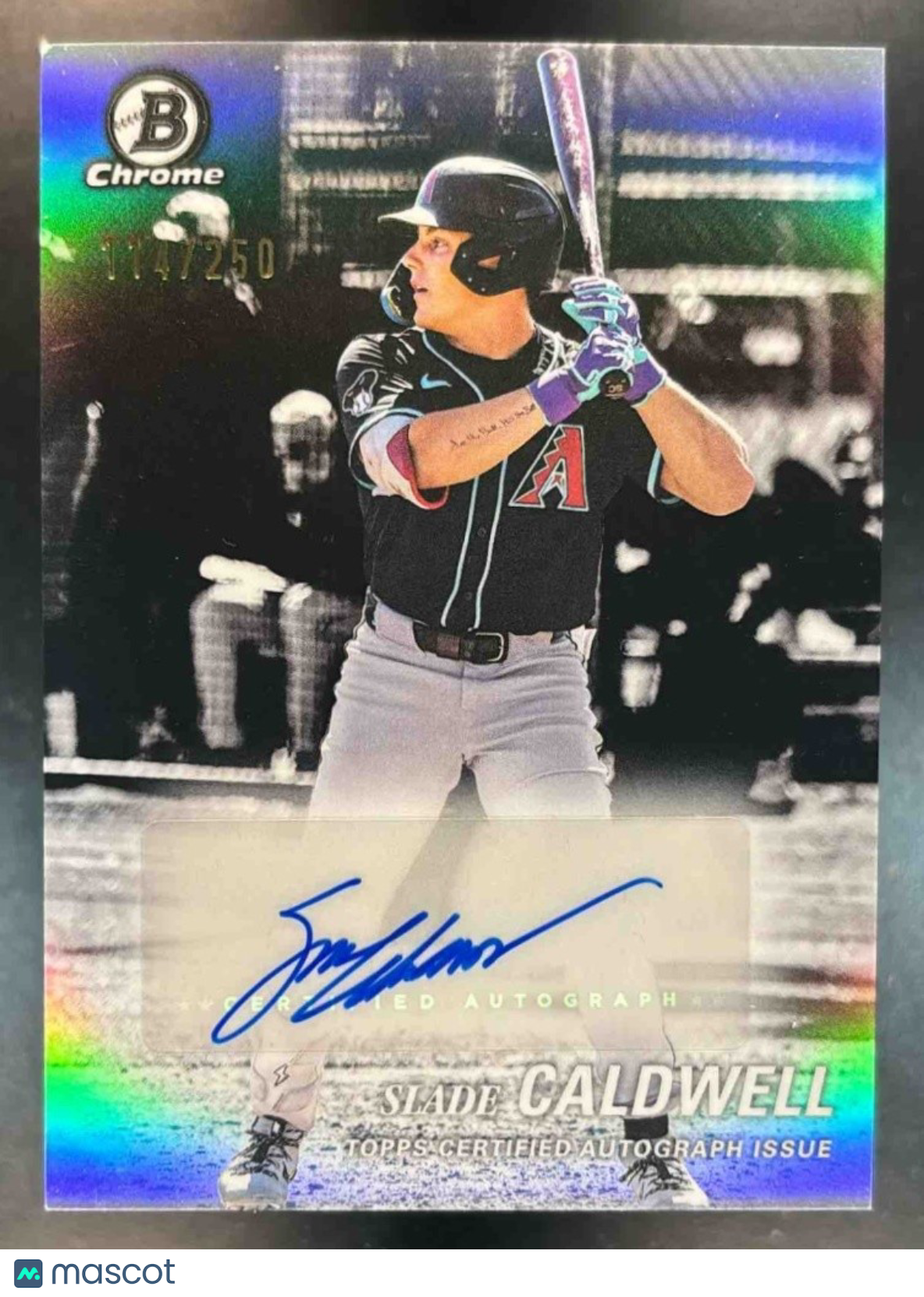 2025 Bowman Draft Slade Caldwell Chrome Achromatic Auto /250 Arizona Diamondback