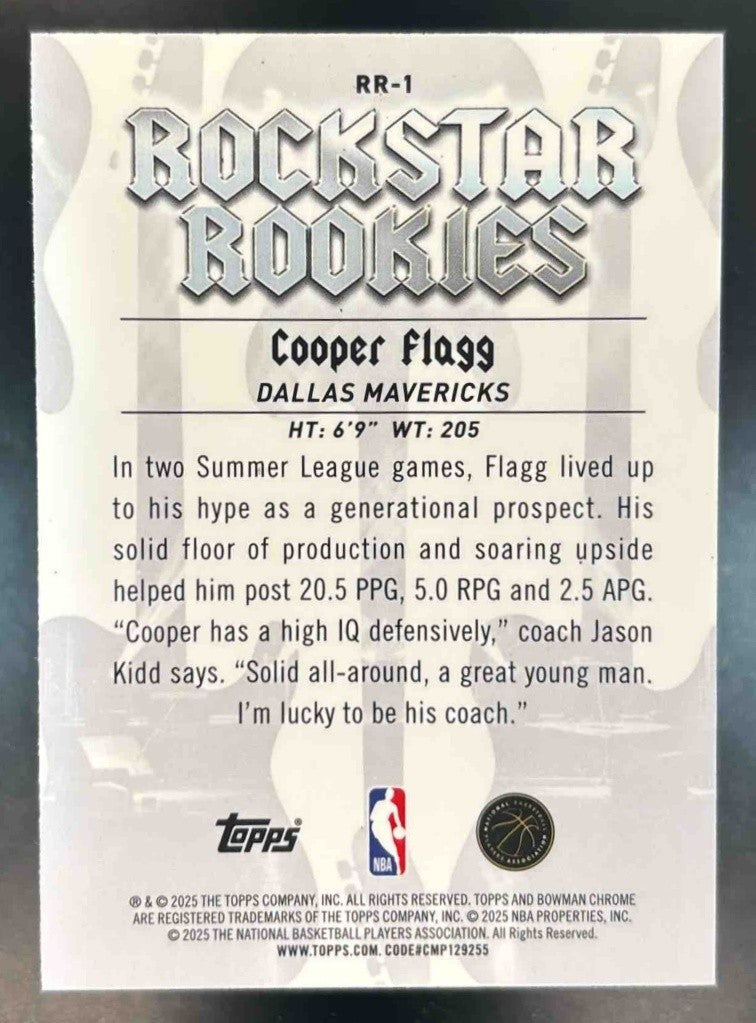 2025-26 Bowman Chrome Cooper Flagg Rockstar Rookies #RR-1 RC Dallas Mavericks