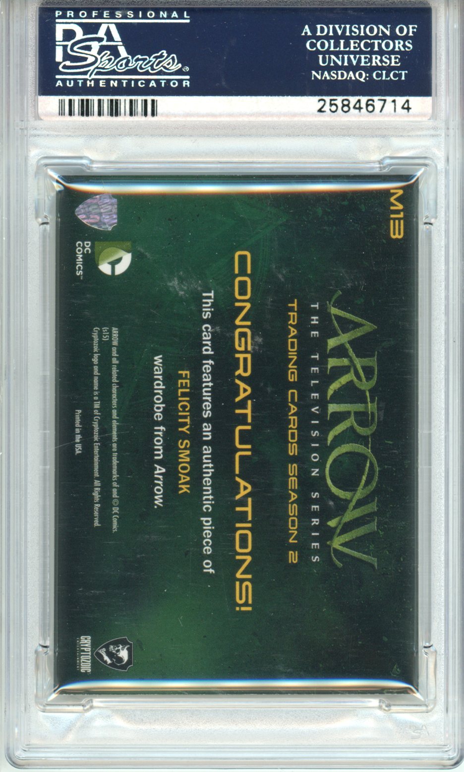 2015 Arrow Season 2 Authentic Wardrobe Emily Bett Rickards #M13 PSA 8