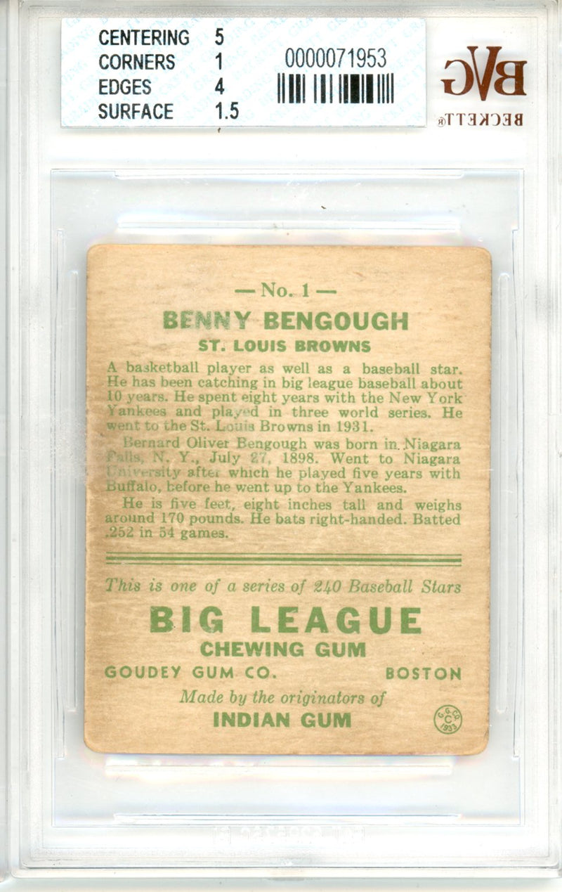 1933 Goudey Big League Chewing Gum Benny