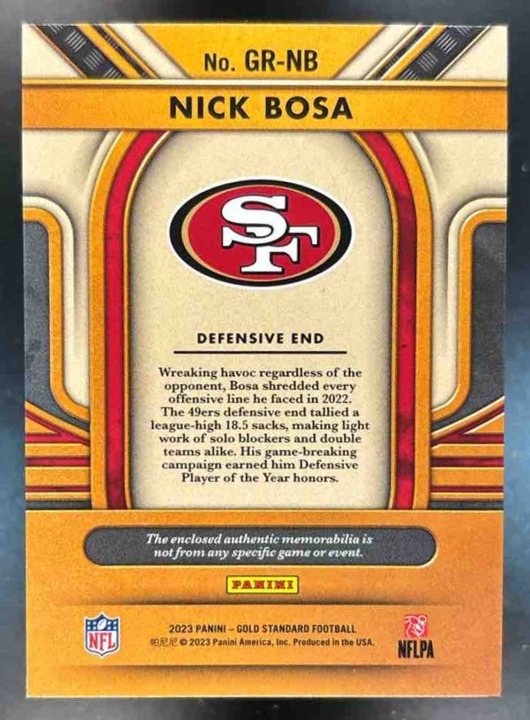 2023 Panini Gold Standard Nick Bosa Rush /299 #GR-NB MEM San Francisco 49ers