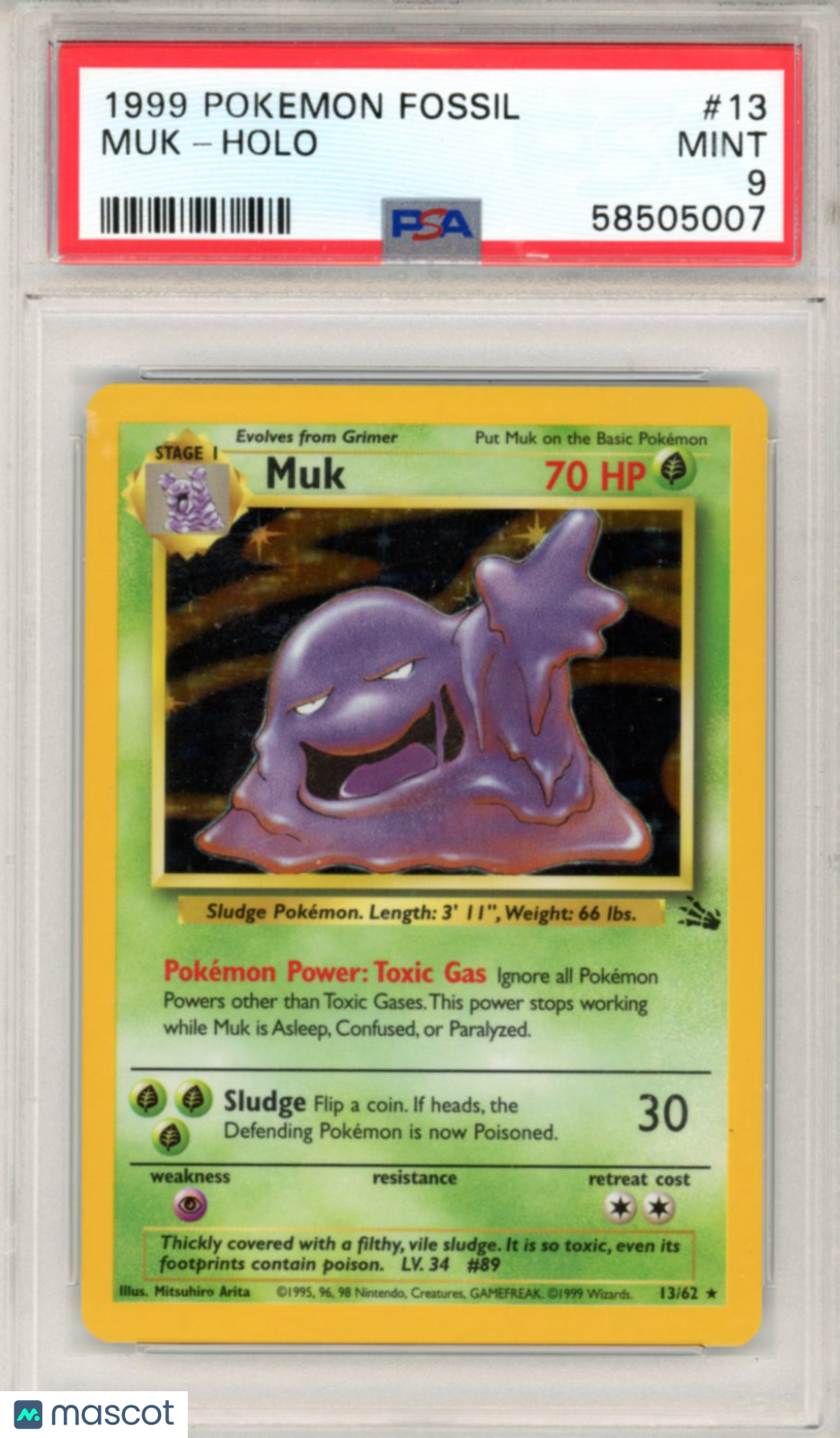 1999 Pokemon Fossil Muk #13 Holo PSA 9 MINT