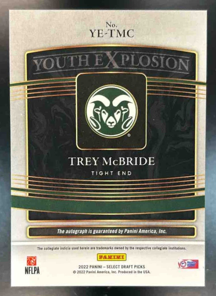 2022 Panini Select Draft Trey McBride Youth Explosion Auto RC Rams