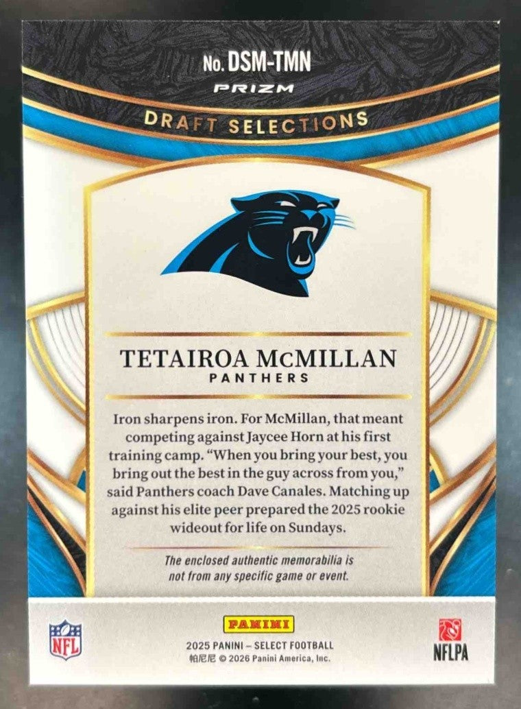 2025 Panini Select Tetairoa McMillan Draft Selections Patch Red MEM RC Panthers