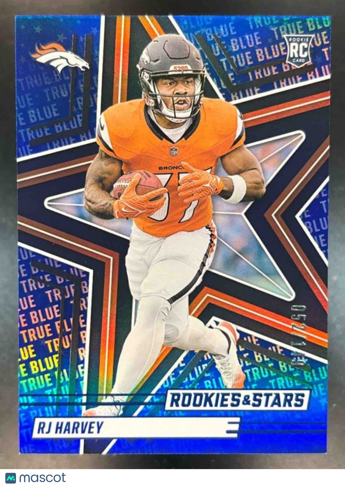 2025 Panini Rookies & Stars RJ Harvey True Blue /149 #173 RC Denver Broncos
