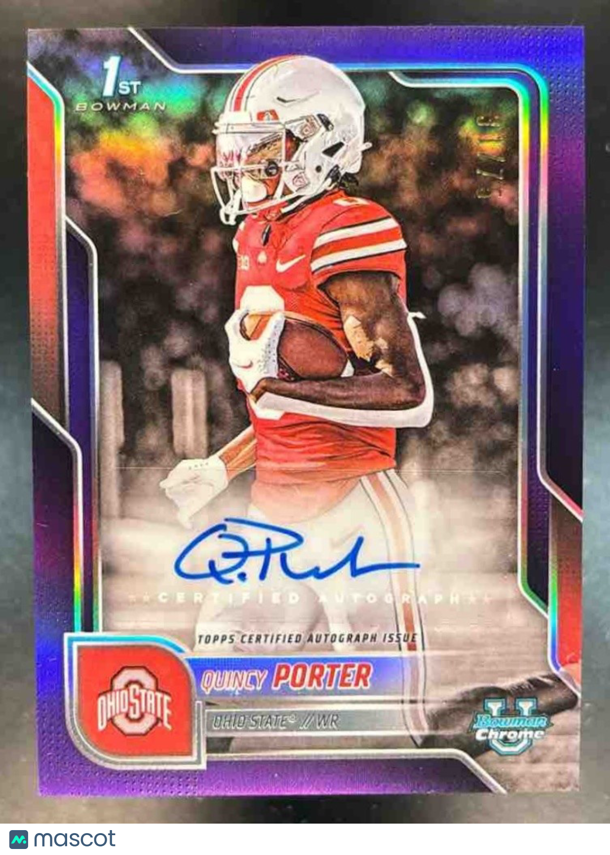 2025 Bowman Chrome University Quincy Porter Prospect Auto Purple /75 Buckeyes