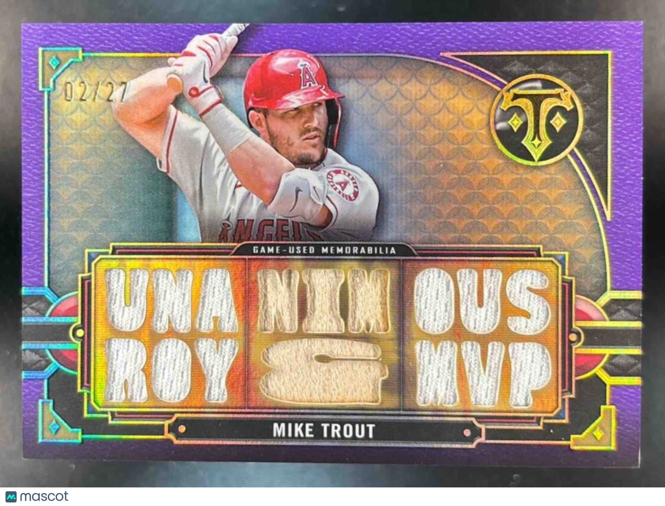 2022 Topps Triple Threads Mike Trout Relics Amethyst /27 Los Angeles Angels