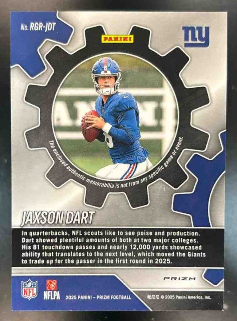 2025 Panini Prizm Jaxson Dart Rookies Gear Neon Green Pulsar MEM RC Giants