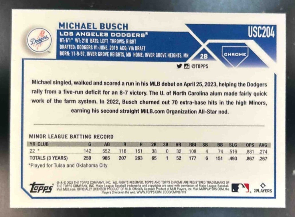 2023 Topps Chrome Update Michael Busch Prism #USC204 RC Los Angeles Dodgers