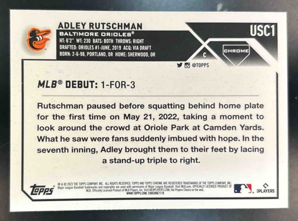 2023 Topps Chrome Update Adley Rutschman #USC1 RC All-Star Baltimore Orioles