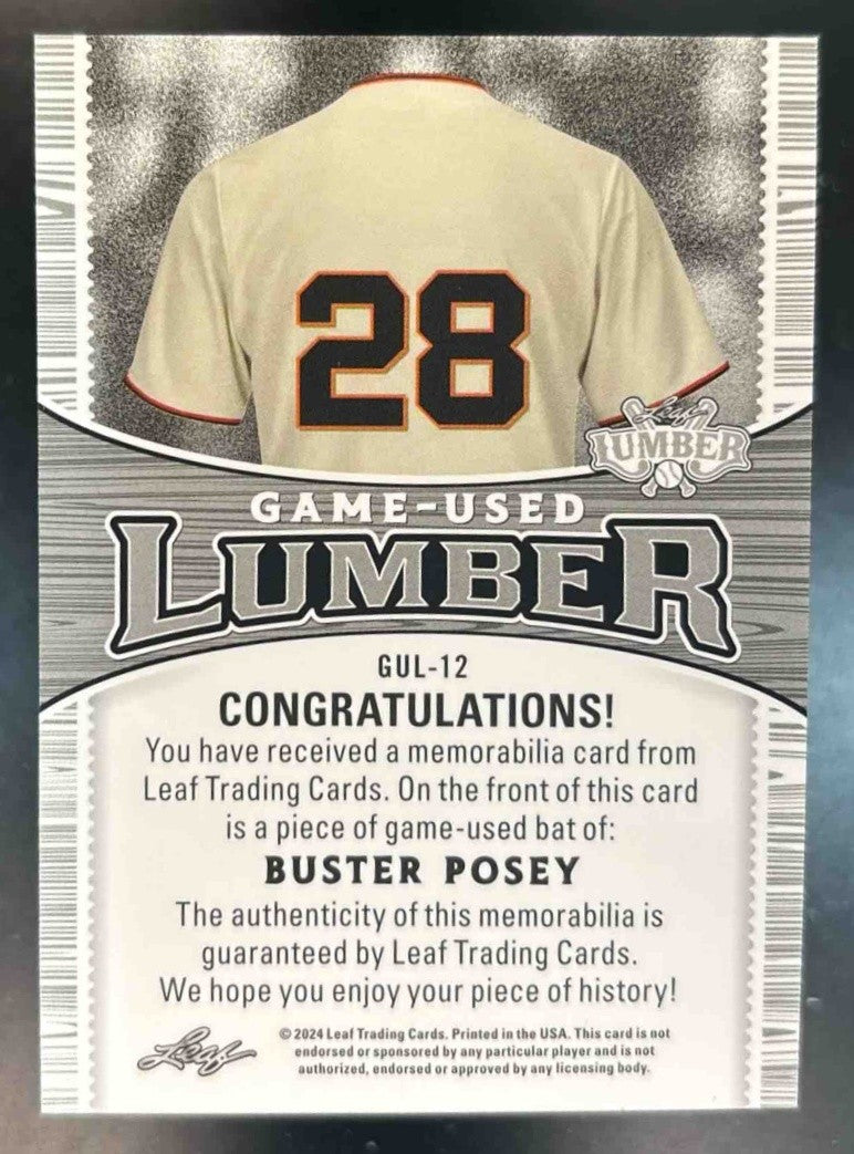 2024 Leaf Lumber Buster Posey Game Used Platinum /8 #GUL-12 MEM