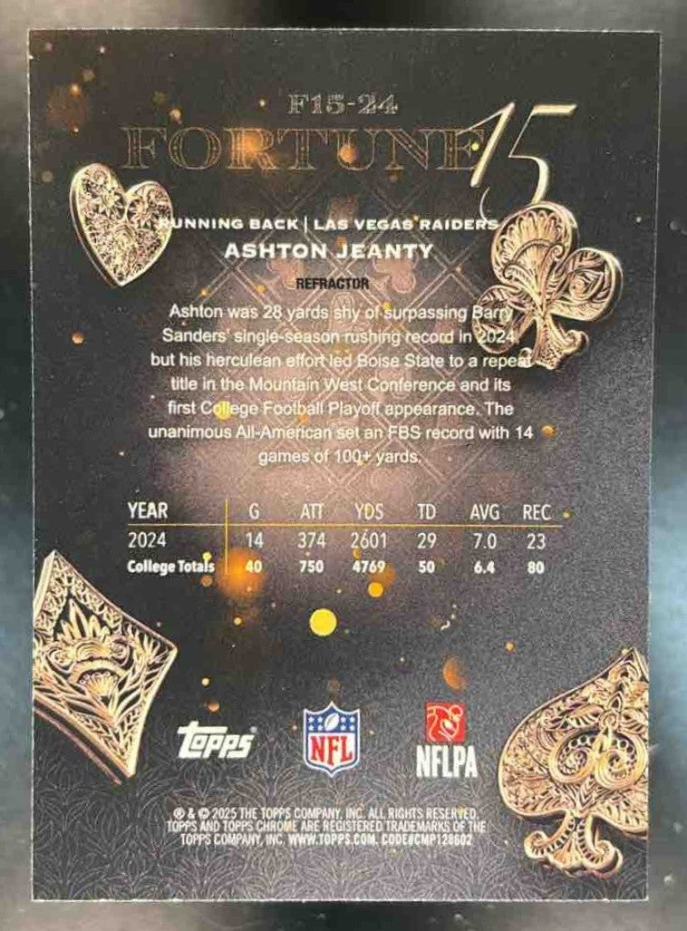 2025 Topps Chrome Ashton Jeanty Fortune 15 Refractor RC Las Vegas Raiders