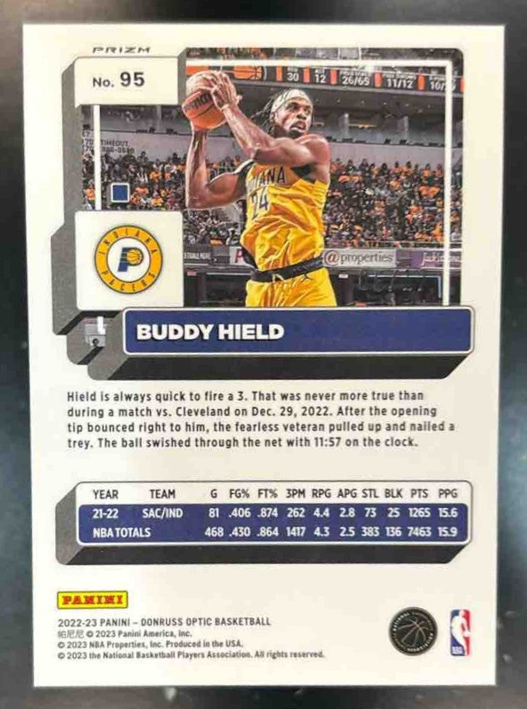 2022-23 Panini Donruss Optic Buddy Hield Purple Stars /17 #95 Indiana Pacers