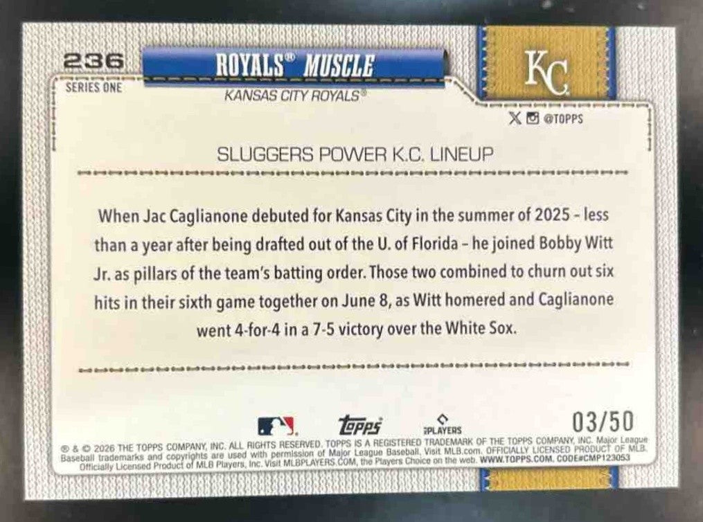 2026 Topps Royals Muscle Gold Rainbow Foil /50 #236 Kansas City