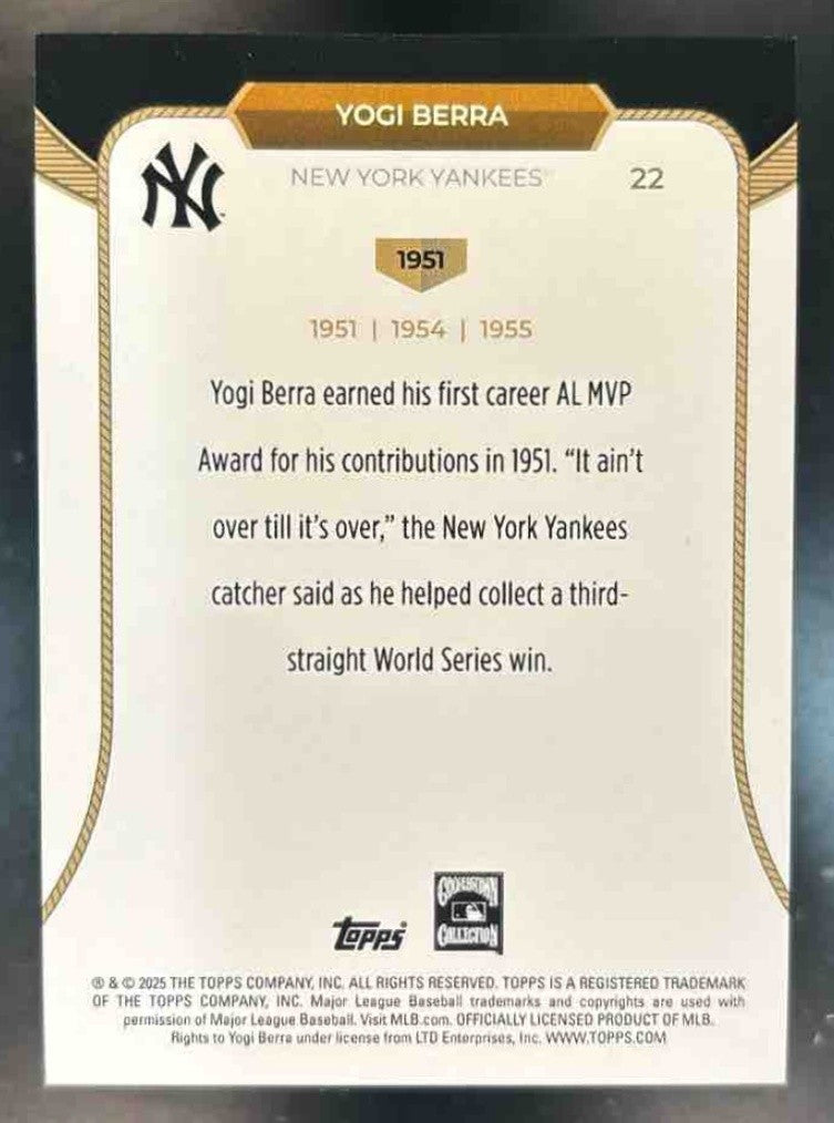 2025 Topps Welcome to the Club: 3-X MVP Yogi Berra 1951 Green Stardust /99