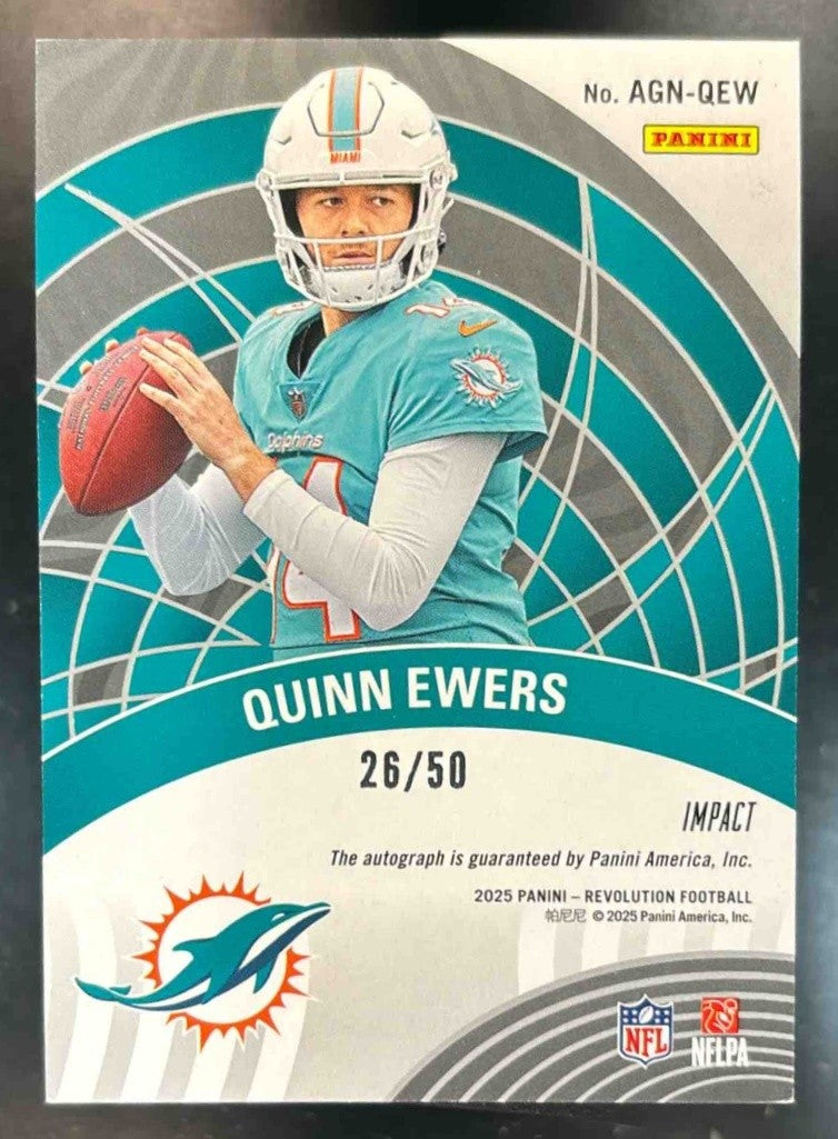2025 Panini Revolution Quinn Ewers Auto Impact /50 #AGH-QES RC Miami Dolphins